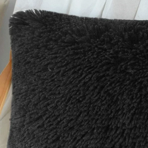 Black Luxury Furry Farmhouse Adorable Trendy Bed Throw Pillow Decor Cover Set - Picture 2 of 6